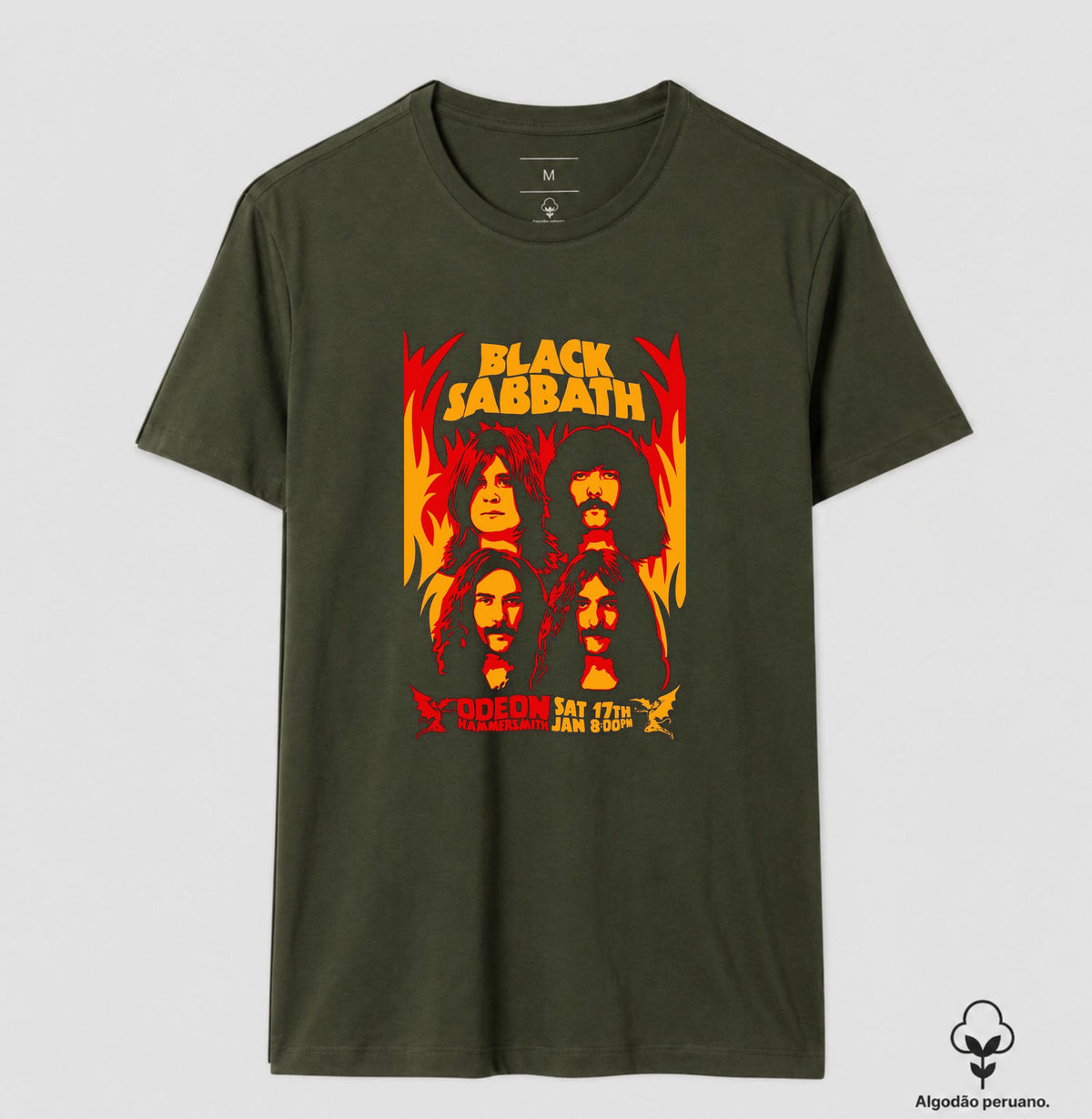 Camiseta Black Sabbath Odeon hammersmith Algodão Peruano