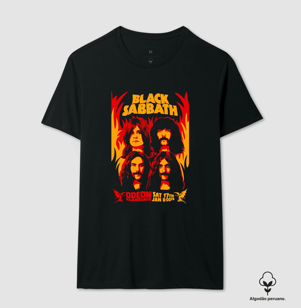 Camiseta Black Sabbath Odeon hammersmith Algodão Peruano