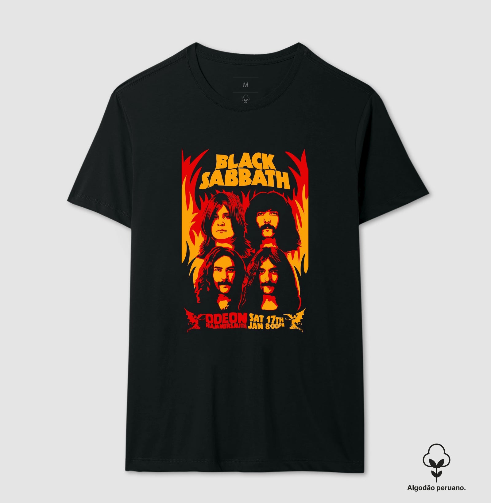 Camiseta Black Sabbath Odeon hammersmith Algodão Peruano