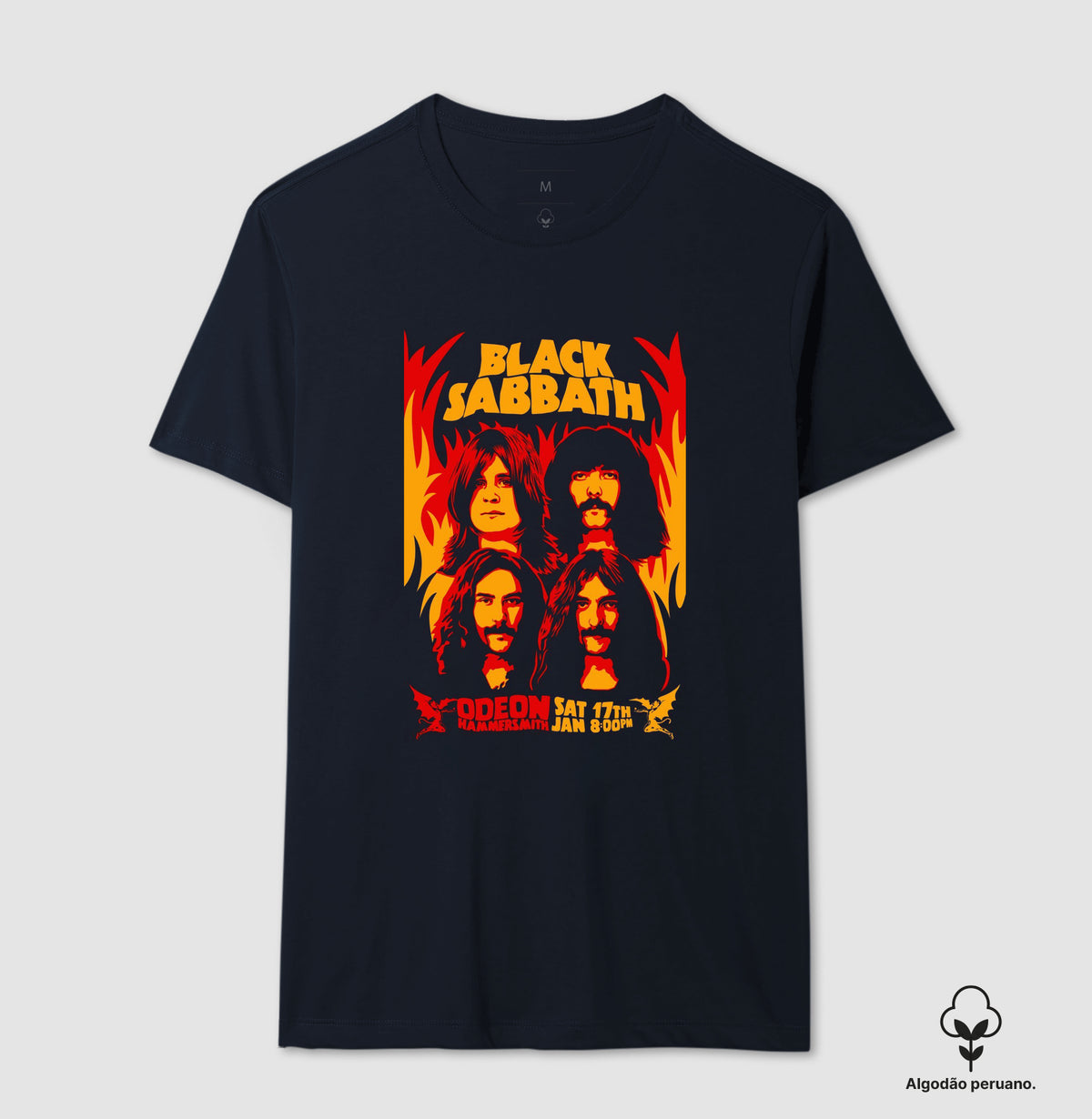 Camiseta Black Sabbath Odeon hammersmith Algodão Peruano