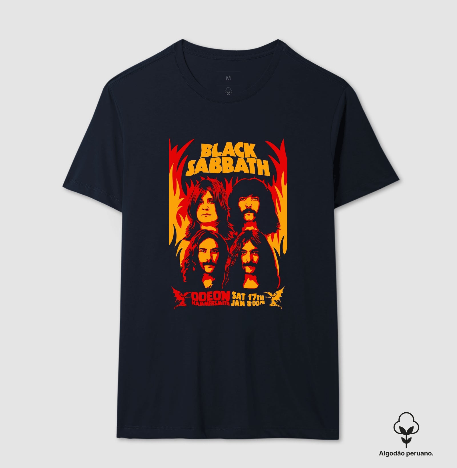 Camiseta Black Sabbath Odeon hammersmith Algodão Peruano