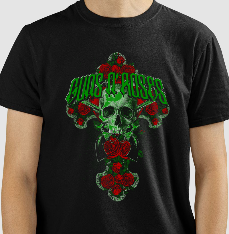 Camiseta Guns N’ Roses Rosas na Cruz